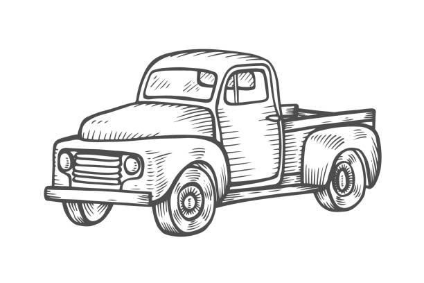 Truck in vintage engraved style Truck in vintage engraved style. Vector hand drawn illustration isolated on white background. truck drawings stock illustrations