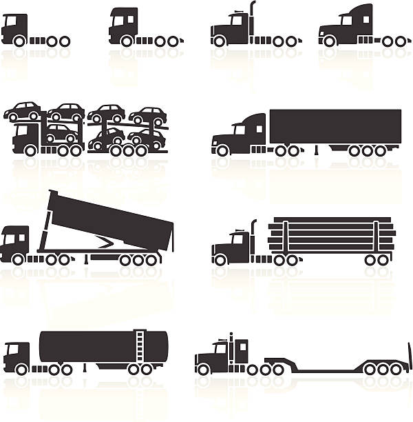Trucks and Semi-Trailer Icons Trucks and Semi-Trailer Icons. Layered & grouped for ease of use. Download includes EPS 8, EPS 10 and high resolution JPEG & PNG files. semi truck side view stock illustrations