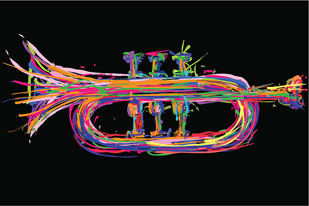 trumpet illustration Adobe Illustrator Vector Illustration, note: easy to change the background! wind instrument stock illustrations