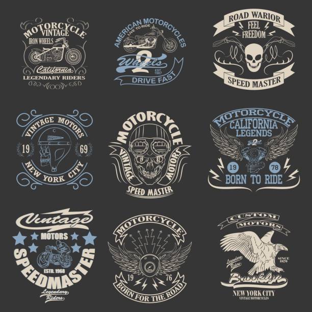 t-shirt graphics Motorcycle typography set, t-shirt graphics, Stock Vector Illustration. skull logo stock illustrations