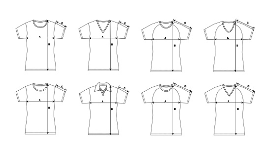 T-shirts with measurements