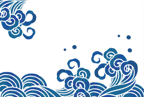 津波・魚のプリントスタイルベクトルイラスト - 波点のイラスト素材／クリップアート素材／マンガ素材／アイコン素材