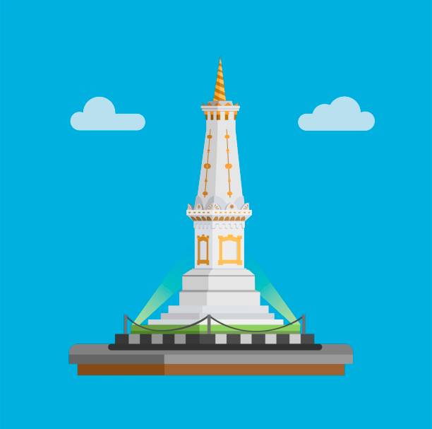 stockillustraties, clipart, cartoons en iconen met tugu jogja is het iconische monument van yogyakarta. het concept van indonesië in beeldverhaal vlakke illustratievector - street motion blur