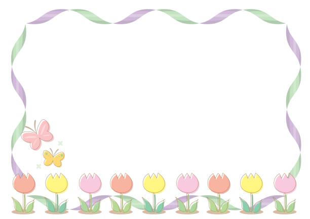 Tulip Fashionable frame Vector image of background with message space butterfly fairy flower white background stock illustrations