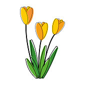 istock Tulip Flower Clip Art Outline with Yellow Cute Color Vector Animated Illustration Design 1369708250