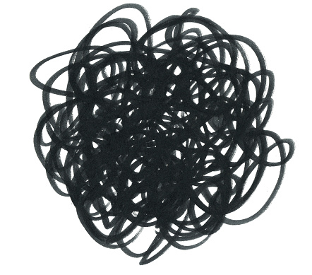Tumbleweed painted by black marker pen on white paper background  - multi layered composition of uneven messy lines looped into a ball  - abstract vector stock illustration drawing by hand