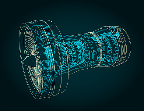 Stylized vector illustration of structure of turbofan engine