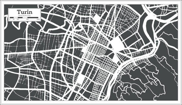 turin italien stadtplan in schwarz und weiß farbe im retro-stil. gliederungskarte. - torino stock-grafiken, -clipart, -cartoons und -symbole