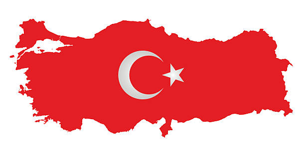 Turkey Flag Flag of the Republic of Turkey overlaid on outline map isolated on white background  türkiye country stock illustrations