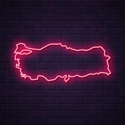 Turkey map - Glowing neon sign on brick wall background
