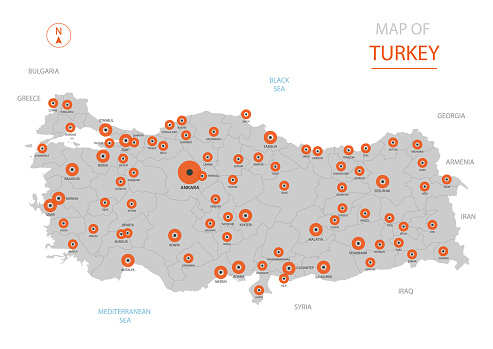 Turkey map with administrative divisions.
