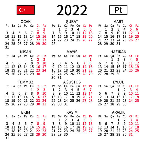 Turkish calendar 2022, Monday vector art illustration