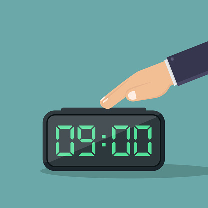 Turn off digital alarm clock flat design vector illustration