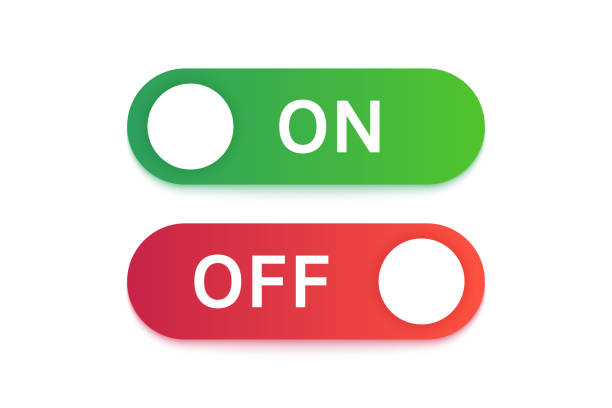 緑と赤の色のボタンをオンまたはオフにします。ユーザーインターフェイスモバイルswithバー。ベクトルの操作の切り替えパネル - 点灯・消灯点のイラスト素材／クリップアート素材／マンガ素材／アイコン素材