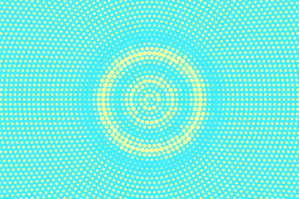 Turquoise yellow dotted halftone. Radial rings dotted gradient. Half tone vector background. vector art illustration