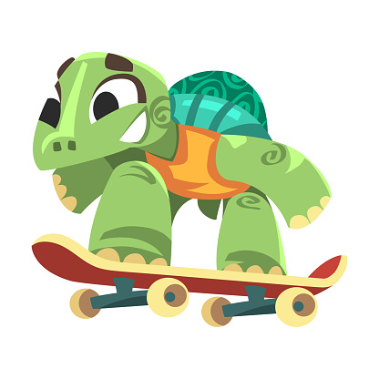 Turtle in Sportswear Riding Skateboard Doing Sport Vector Illustration