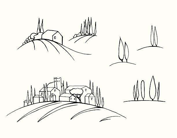 Tuscany landscapes Set of the sketches of the Tuscany landscape italy illustrations stock illustrations