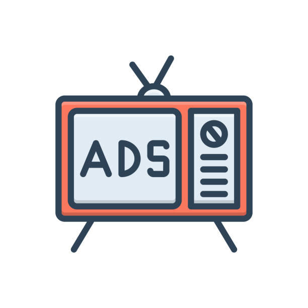 Tv ads advertisement Icon for tv ads, advertisement, abroadcast, channel, communication, marketing, promotion, electronic, news, television ads stock illustrations