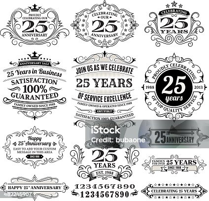 istock Twenty Five Years Black and White Anniversary Label Collection 482245907