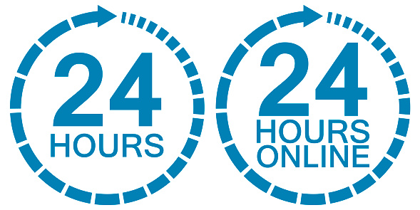 24 24 ore orologio online logo vettore 24 ore simbolo ore, servizio operativo 24 ore su 24 online - illustrazioni stock...