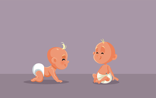 Twin Babies playing Together Vector Cartoon Illustration