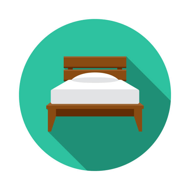 Twin Bed Furniture Icon A flat design furniture icon with a long shadow. File is built in the CMYK color space for optimal printing. Color swatches are global so it’s easy to change colors across the document. bedroom icons stock illustrations