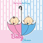 Twins baby shower. twin babies inside an umbrella 