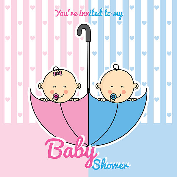 Twins baby shower Twins baby shower. twin babies inside an umbrella  twins stock illustrations