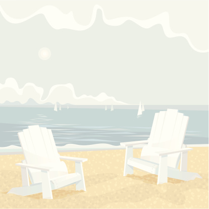 Two Adirondack Chairs on a Shore