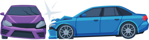 Two Automobiles Collision, Car Crash on Road, Auto Accident Flat Vector Illustration Two Automobiles Collision, Car Crash on Road, Auto Accident Flat Vector Illustration on White Background. damaged stock illustrations