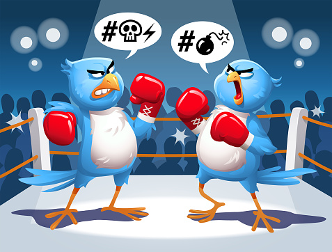 Two Blue Birds Fighting In A Boxing Ring