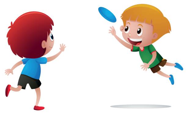 Two boys playing frisbee Two boys playing frisbee illustration frisbee clipart stock illustrations