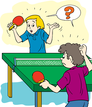 Two boys playing table tennis illustration.