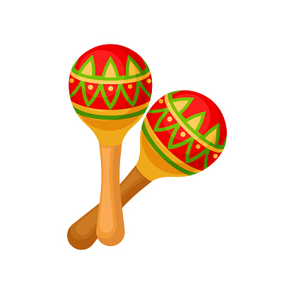 Two brightly colored maracas, symbol of Mexico vector Illustration on a white background