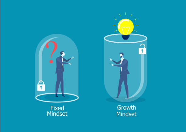 Two businessman different thinking between Fixed Mindset vs Growth Mindset success concept Two businessman different thinking between Fixed Mindset vs Growth Mindset success concept attitude stock illustrations