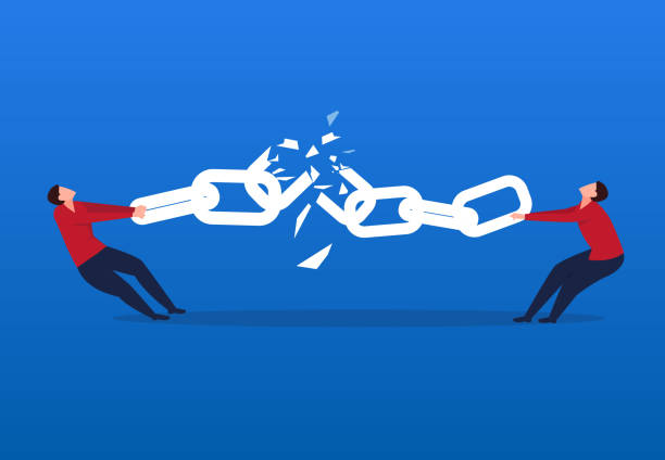 Two businessmen broke the chain  breaking chains stock illustrations