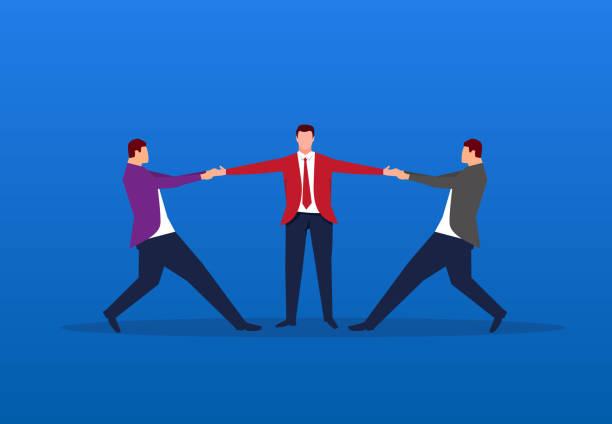 Two businessmen compete for one person at the same time vector art illustration
