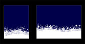 istock Two cards with a winter background. Dark blue base with white snow and snowflakes. Vector illustration, flat cartoon color design, isolated on black background, eps 10. 1369395358