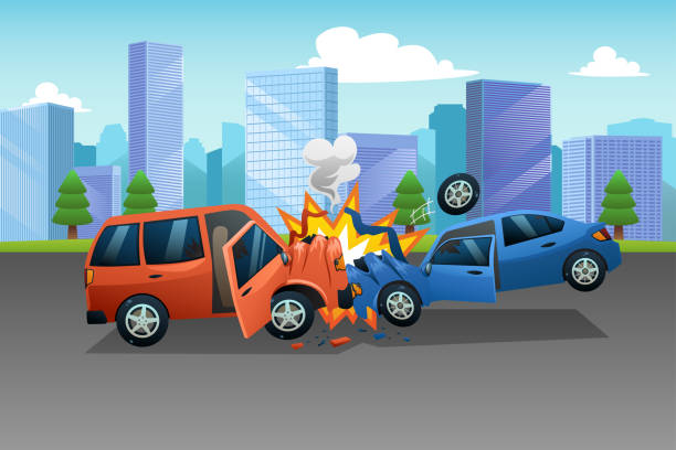 Two Cars in an Accident Illustration vector art illustration