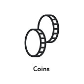 Two Coins Cash Money Minimal Flat Line Outline Stroke Icon