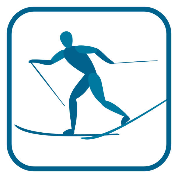 bildbanksillustrationer, clip art samt tecknat material och ikoner med två färgikonen för idrottaren. - cross country skiing