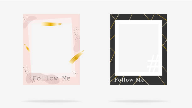 Two colorful social media frame editable minimal square banner template Two colorful social media frame editable minimal square banner template vector flat illustration. Black and pink creative geometric shape follow me with empty place for photo isolated on white selfie borders stock illustrations