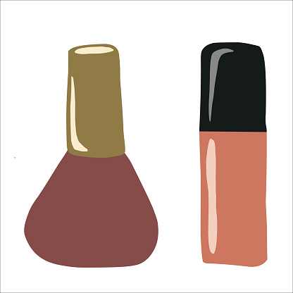 Two cosmetic containers for nail polish. Women's fashion product. Hand-painted nail polish. Fashion and style. Isolated object. Illustration on an isolated white background.