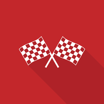 Two crossed checkered flag icon with long shadow