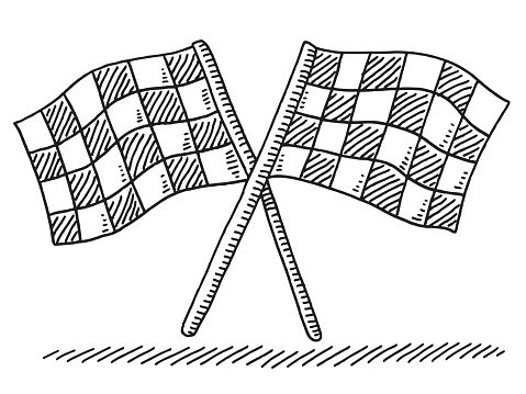 Two Crossed Checkered Flags Drawing