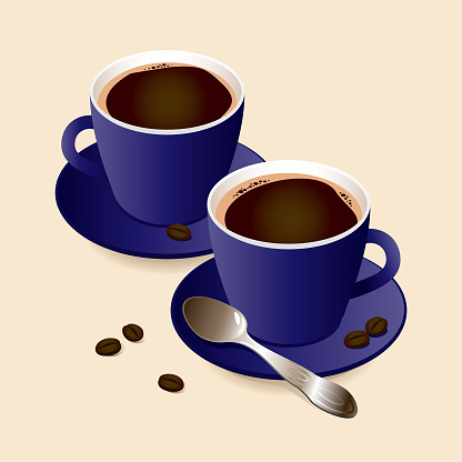 Two cups with hot black coffee