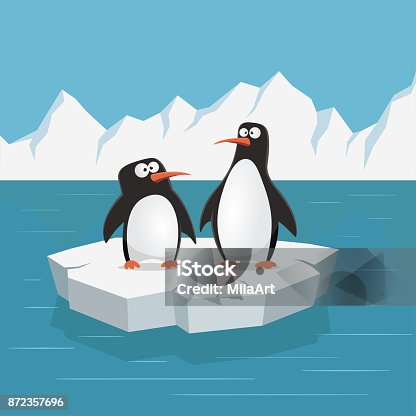 istock Two cute penguins on ice floe. Vector illustration. 872357696