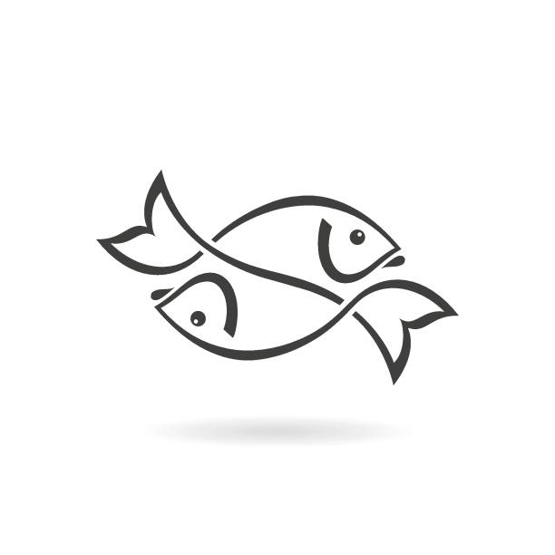 Two fish icon Illustration of two fish tied together and swimming in the opposite direction. pisces stock illustrations