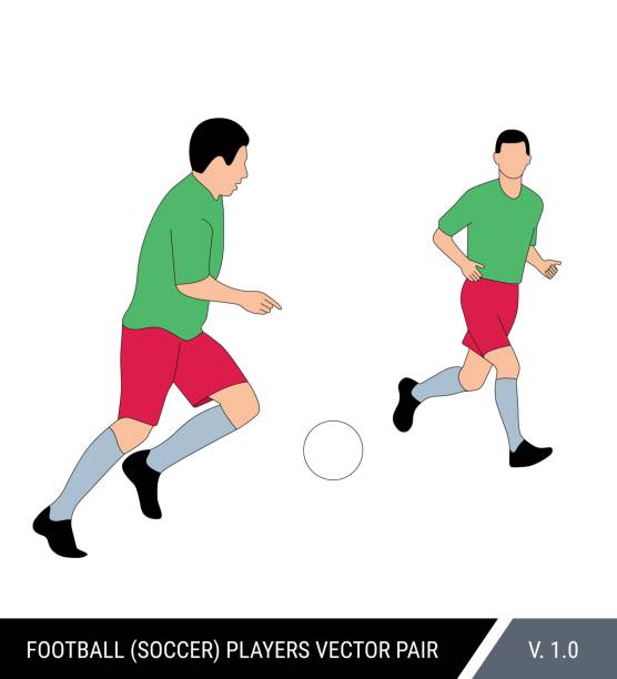 Two football players run with the ball. Two soccer players from the one team run together. One player passes ball to another. Color vector illustration. Two football players run with the ball. Two soccer players from the one team run together. One player passes ball to another. Color vector illustration. pink soccer balls stock illustrations