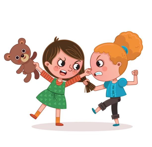 illustrazioni stock, clip art, cartoni animati e icone di tendenza di due ragazze che combattono - pizzicotti